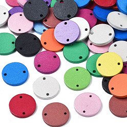 Mixed Color Painted Basswood Connector Charms, Pearlized, Flat Round, Mixed Color, 15.5x2mm, Hole: 1.5mm