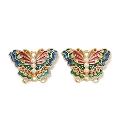 Colorido Aleación con eslabones de componentes de araña de esmalte, con abs de plástico imitación perla, mariposa, sin cadmio y níque y plomo, dorado, colorido, 15.5x21.5x3 mm, agujero: 1.2 mm