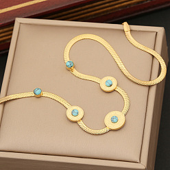 1# necklace Stylish Turquoise Stainless Steel Jewelry Set with Flat Snake Chain Collarbone Necklace N1176