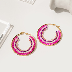 E5757-4 Chic Color Block Pearl Earrings with Geometric Circles - Fashionable and Versatile Ear Accessories