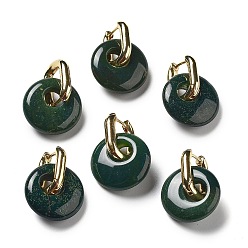 Мосс Агат Латунные серьги обруча, с натуральным моховым агатом, долговечный, без кадмия и без свинца, пончик / пи-диск, 27 мм