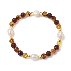 (52) Непрозрачная лаванда Эластичные браслеты из натурального жемчуга и янтаря для женщин, круглые, С немагнитным синтетическим гематитом, разноцветные, бусины : 6.5 мм, внутренний диаметр: 2.13 дюйм (5.4 см)