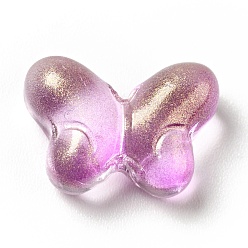 Magenta Transparent Baking Paint Glass Beads, with Glitter Powder, Butterfly, Magenta, 10x14x5.5mm, Hole: 1mm