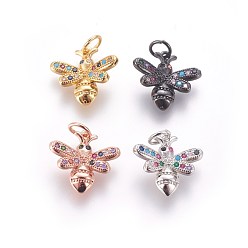 (52) Непрозрачная лаванда Латунные микро проложить кубического циркония прелести, Пчелы, красочный, разноцветные, 13.5x14~14.5x3.5 мм, отверстие : 3 мм