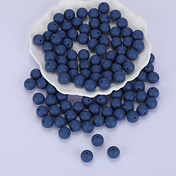 Marine Blue Round Silicone Focal Beads, Chewing Beads For Teethers, DIY Nursing Necklaces Making, Marine Blue, 15mm, Hole: 2mm