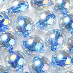 Royal Blue UV Plating Transparent Rainbow Iridescent Acrylic Beads, Round, Royal Blue, 16x15.5mm, Hole: 3mm