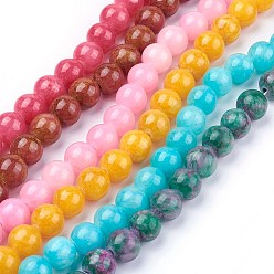 Mixed Color Natural Yellow Jade Beads Strands, Dyed, Round, Mixed Color, 8mm, Hole: 1mm, about 50pcs/strand, 15.75 inch