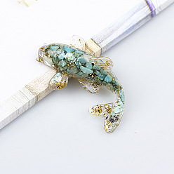 Turquoise Resin Home Display Decorations, with Natural African Turquoise Chips and Gold Foil Inside, Fish, 60x40x20mm