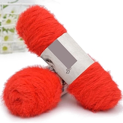 Orange Red Wool & Velvet Blended Yarns, Faux Mink Fur Yarns, Fluffy Soft Eyelash Yarn for Weaving, Knitting & Crocheting Purse Hat Clothes, Orange Red, 2mm