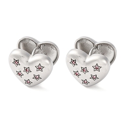 Pink 304 серьги-кольца из нержавеющей стали с прозрачным кубическим цирконием для женщин, Сердце звездочкой, цвет нержавеющей стали, розовые, 13x16x14 мм