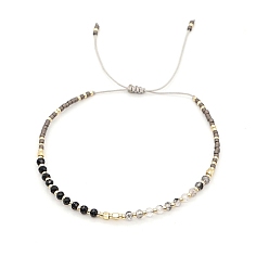 Gray Natural Obsidian & Glass Seed Braided Bead Bracelets, Adjustable Bracelet, Gray, No Size

