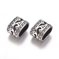 Antique Silver 304 Stainless Steel Slide Beads, Rhinestone Slide Charms, Oval, Crystal, Antique Silver, 16x11.5x9.5mm, Hole: 6.5x12.5mm