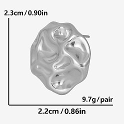 Серебро 304 овальные серьги-гвоздики из нержавеющей стали с чеканной текстурой, серебряные, 23x22 мм