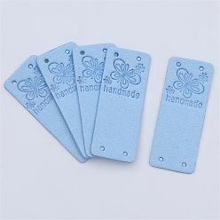 Light Blue Microfiber Label Tags, with Holes & Word handmade, for DIY Jeans, Bags, Shoes, Hat Accessories, Rectangle, Light Blue, 50x20mm