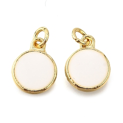 Белый Латунь эмаль прелести, с целью перехода в кольце, плоский круглый шарм, стойки покрытие, без кадмия и без свинца, долговечный, золотые, белые, 10x8x2 мм, отверстие : 2.6 мм