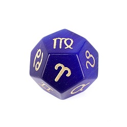 Dark Blue Cat Eye Classical 12-Sided Polyhedral Dice, Engrave Twelve Constellations Divination Game Toy, Dark Blue, 20x20mm