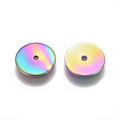 Rainbow Color Ion Plating(IP) 304 Stainless Steel Spacer Beads, Flat Round, Rainbow Color, 8x0.8mm, Hole: 1.2mm