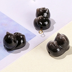 Obsidian Natural Silver Obsidian Beads, Cat Shape, 18x12mm