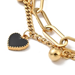 Золотой Многорядный браслет с подвеской в виде сердца и круглого шара из полимера, вакуумное покрытие 304 браслет из двухслойных цепочек из нержавеющей стали для женщин, золотые, 7-1/2 дюйм (19 см)