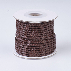 Coconut Brown Braided Leather Cords, Round, Coconut Brown, 3mm, about 10yards/roll