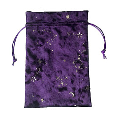 Dark Orchid Hot Stamping Moon Star Velvet Storage Bags, Drawstring Pouches Packaging Bag, Rectangle, Dark Orchid, 180x130mm