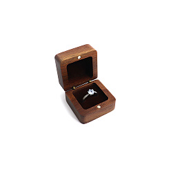 Coffee Magnetic Wooden Ring Storage Boxes, with Flip Cover & Velvet Inside, Square, Coffee, 4.8x4.8x3cm