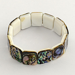 Colorful Rectangle Abalone Paua Shell Stretch Bracelets, Colorful, 2-1/8 inch(5.5cm)