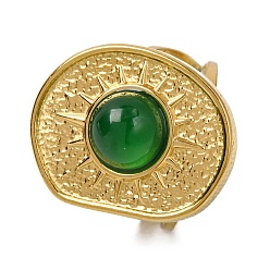 Зеленый агат Перстни с натуральным зеленым ониксом и агатом, овальные с солнечно-золотистым оттенком 304 манжеты из нержавеющей стали для женщин, 22.5 мм, размер США 6 (16.5 мм)