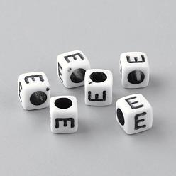 Letter E Opaque Acrylic Beads, Letter Style, Cube, Letter.E, 6x6x6mm, Hole: 3mm, about 3000pcs/500g