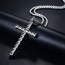 Cross Alloy Pendant Necklaces for Men, Stainless Steel Box Chain Necklace, Cross, 23.62 inch(60cm)