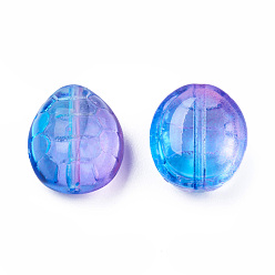 Cornflower Blue Transparent Spray Painted Glass Beads, Two Tone, Tortoise, Cornflower Blue, 12x11x7mm, Hole: 1mm