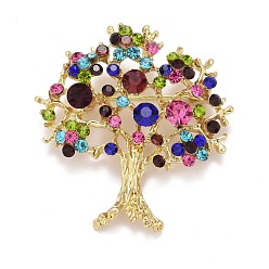 Golden Colorful Christmas Tree Rhinestone Brooch, Alloy Badge for Backpack Clothes, Golden, 50x47x12mm