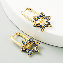 Blue Boho Six-Pointed Star Earrings with Colorful Zirconia Stones - Fashionable and Versatile Jewelry