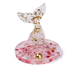 Rose Quartz Whale Tail Shape Resin with Natural Rose Quartz Chips Inside Display Decorations, Figurine Home Decoration, 80x80x85mm