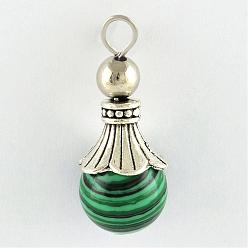 Malachite Malachite Pendants, with Alloy Findings, Antique Silver, Snowcone, Dyed, 29.5x12.5mm, Hole: 2.5mm