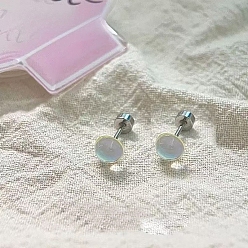 Azurblau 316l Ohrstecker aus chirurgischem Edelstahl und Glas, Runde, Edelstahl Farbe, azurblau, 6 mm