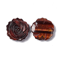 Tiger Eye Natural Red Tiger Eye Pendants, Dyed, Flower Charms, 33~33.5x7mm, Hole: 1mm