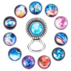 Mixed Color SUNNYCLUE DIY Brooch Making, with Alloy Rhinestone Magnetic Brooch Making for Snap Buttons and Brass Glass Snap Buttons, Flat Round with Starry Sky, Mixed Color, 18x10mm
