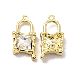 Clear Glass Padlock Pendants, with Light Gold Alloy Finding, Long-Lasting Plated, Cadmium Free & Lead Free, Clear, 26.5x13.5x5.5mm, Hole: 1.8mm