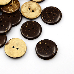Кокосово-Коричневый Кокосовое кнопки, 2-луночное, плоско-круглые, кокосового коричневый, 23x4 мм, отверстие : 2 мм