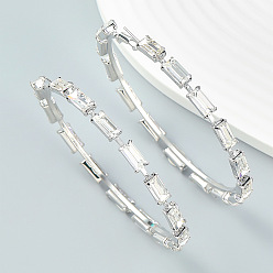 silver Sparkling Rhinestone Rectangle Earrings for Women - Glamorous Chain Design