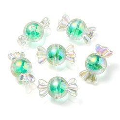 Spring Green UV Plating Rainbow Iridescent Acrylic Beads, Two Tone Bead in Bead, Candy, Spring Green, 15.5x29x15mm, Hole: 3mm