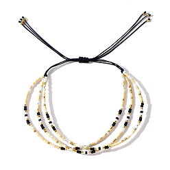 Черный Трехслойный браслет из бисера ручной работы в стиле бохо, регулируемый дизайн, уникальное мастерство, чёрные, 11 дюйм (28 см)