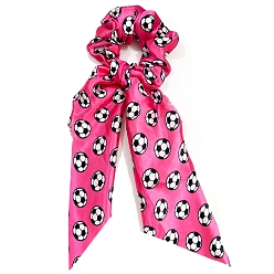 Hot Pink Football Pattern Satin Cloth Elastic Hair Ties, Ponytail Holder, for Women Girls, Hot Pink, 350mm