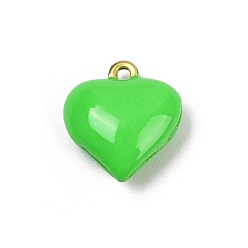 Лайм Латунь эмаль прелести, реальный 18 k позолоченный, шарма сердца, желто-зеленые, 13x12x6 мм, отверстие : 1.2 мм