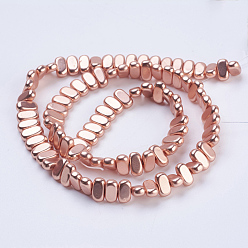 Rose Gold Plated Electroplate Non-magnetic Synthetic Hematite Beads Strands, Frosted, Rectangle, Rose Gold Plated, 4x2x2mm, Hole: 1mm, about 207pcs/strand, 15.5 inch(39.5cm)
