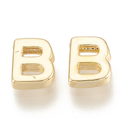 Letter B Brass Charms, Real 18K Gold Plated, Letter.B, 7~8.5x4~7.5x2mm, Hole: 1mm