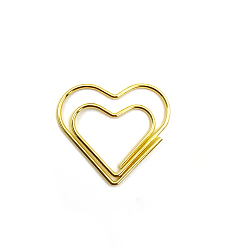 Golden Brass Paper Clips, Heart Spiral Wire Paperclips, Golden, 25x23mm