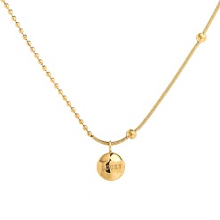 Золотой 304 Плоские круглые цепочки из нержавеющей стали с подвеской в виде слова «счастливый» для женщин., золотые, 17.72 дюйм (45 см)