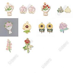 (52) Непрозрачная лаванда 10 шт 10 стили подвески из сплава эмали, золотые, букет очарование, разноцветные, 19~33x15.5~28x1~2 мм, отверстие : 1.8~2 мм, 1 шт / стиль